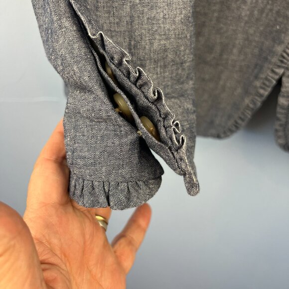 J. Crew Regent Four-Season Chambray Blazer Size 12 Ruffle Trim Striped Lining - Picture 8 of 11